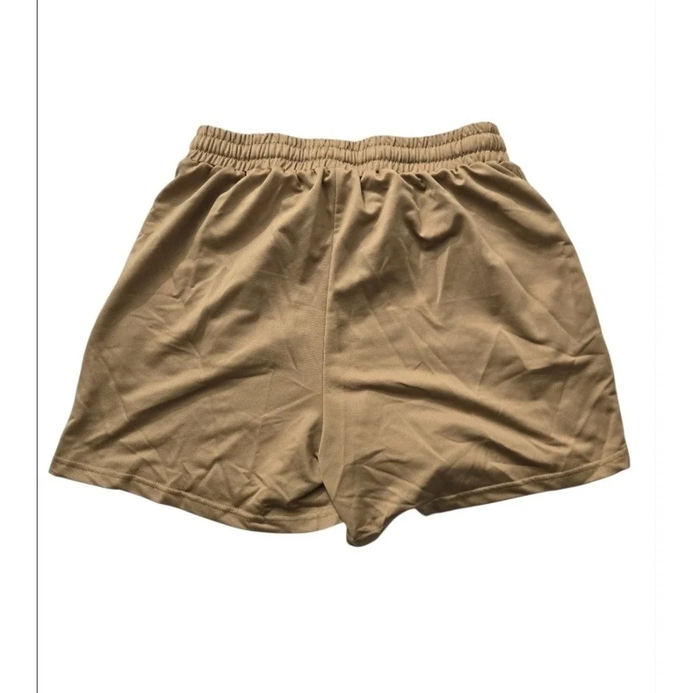 Backwoods Graphic‎ Shorts Tan Brown Size M Distressed Red Logo Polyester...